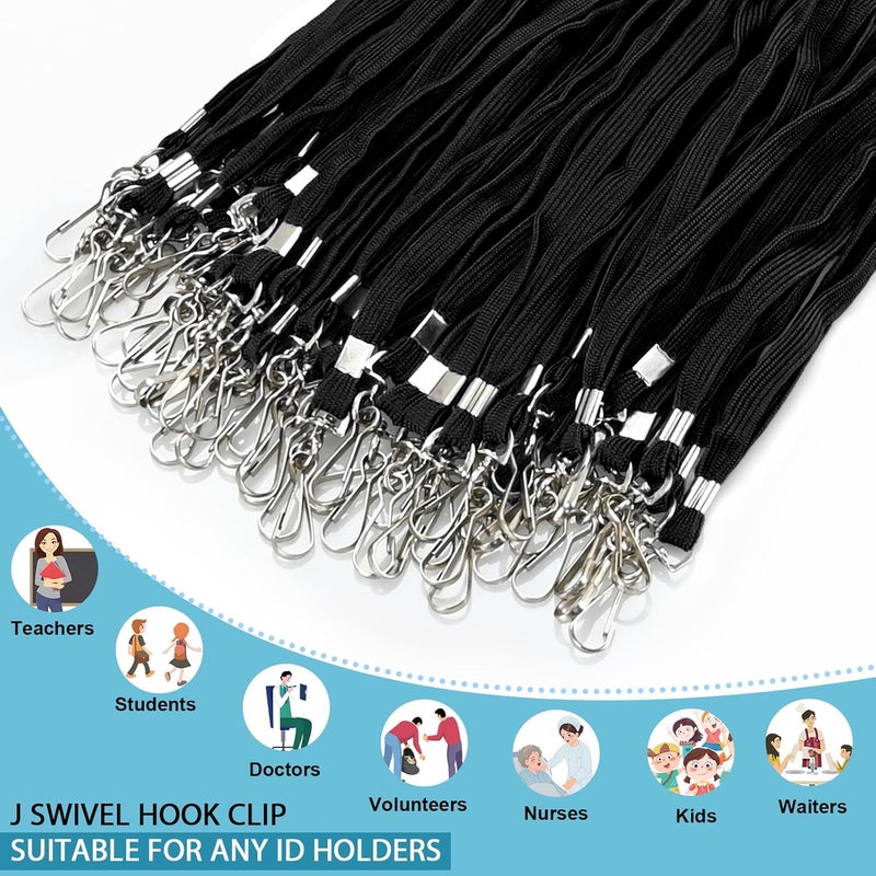 koorito 50 Pcs Badge Lanyards Flat Lanyards for ID Badges Bulk Black lanyard with Swivel J Hook Clip for Office Worker, Student, Teacher - Image 3